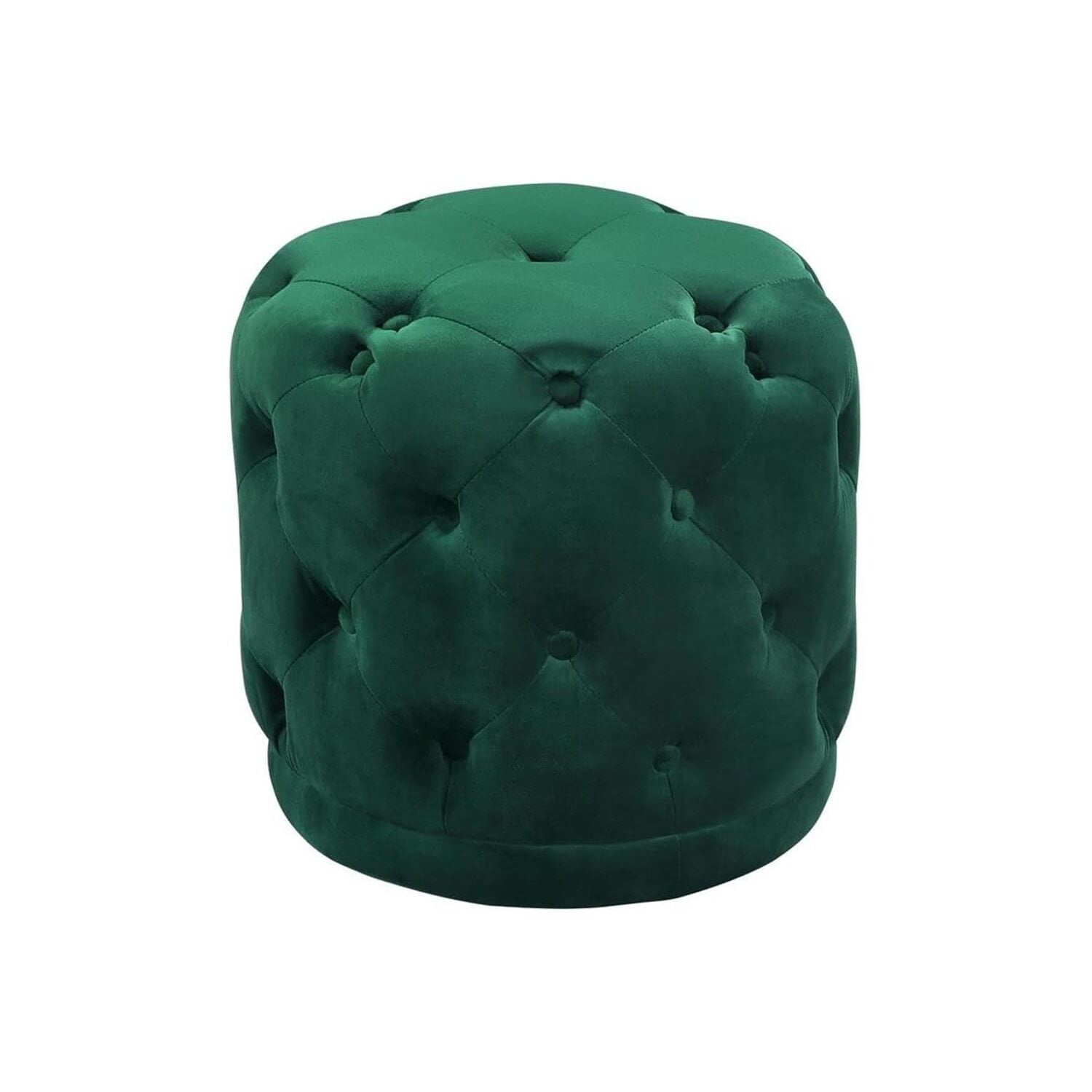 Harper Luxe Green Velvet Tufted Round Pouf, 18"x17"