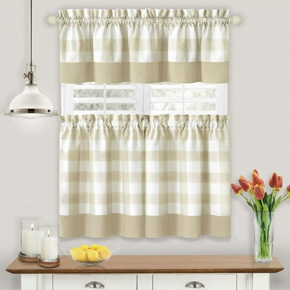 Homestock Retro Renaissance Window Curtain Tier Pair And Valance Set, 14"L X 58"W, Tan, Set Includes One Valance And Two Tiers, Rod Pocket 1.5 Inches With A 1.5- Inches Header