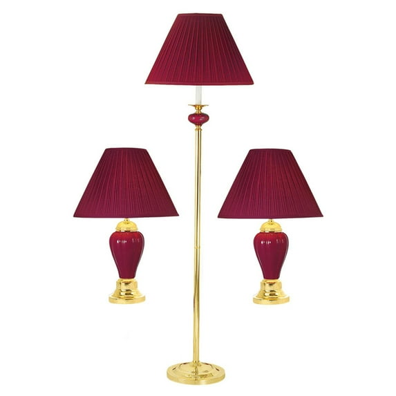Retro Table Lamp Set of 3 Ceramic Urn Lamps with Brass Accents Classic Home Decor Lighting