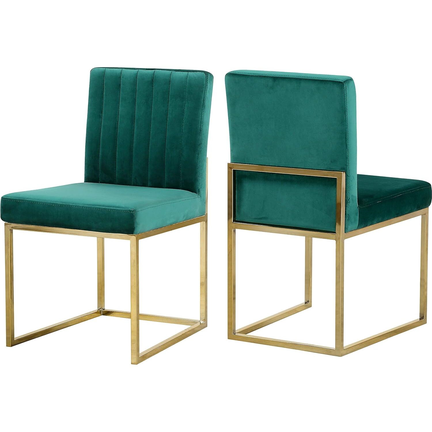 Luxe Emerald Green Velvet Side Chair with Gold Metal Frame