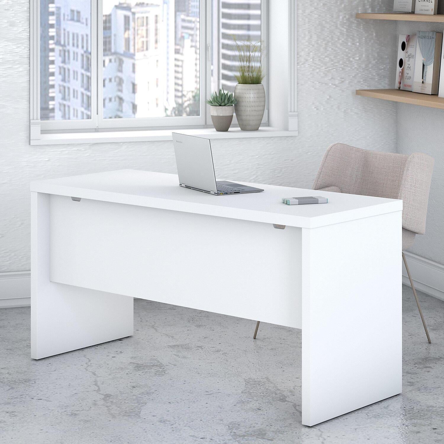 Modern Pure White 60" Home Office Desk with Drawer and Cabinet