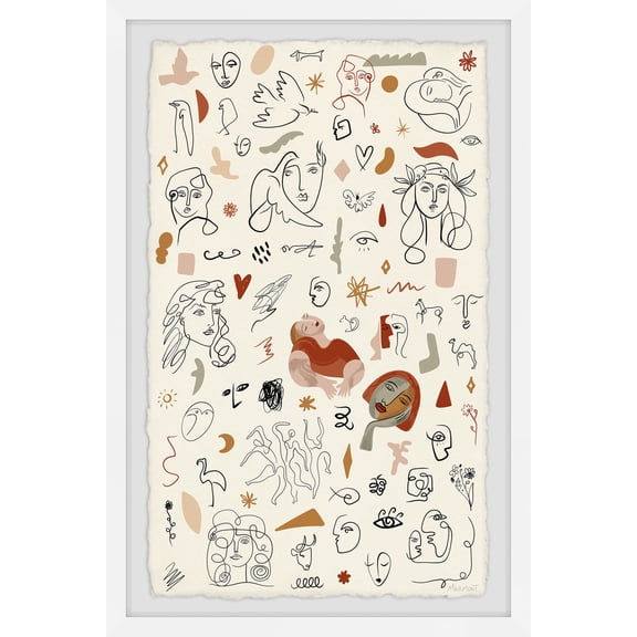 Retro Revival Framed Canvas Wall Art - Story Of The People Print - Large Modern Home Decor 30" x 45"