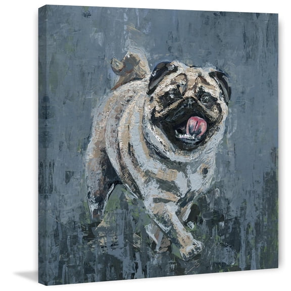 Walking Pug Canvas Print - Retro Revival Wall Art Decor, Modern Handmade Painting for Home & Office