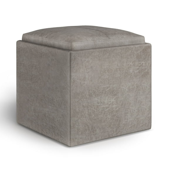 Cube Storage Ottoman with Tray - Modern Coffee Table Footrest - Upholstered Storage Cube - Living Room Furniture