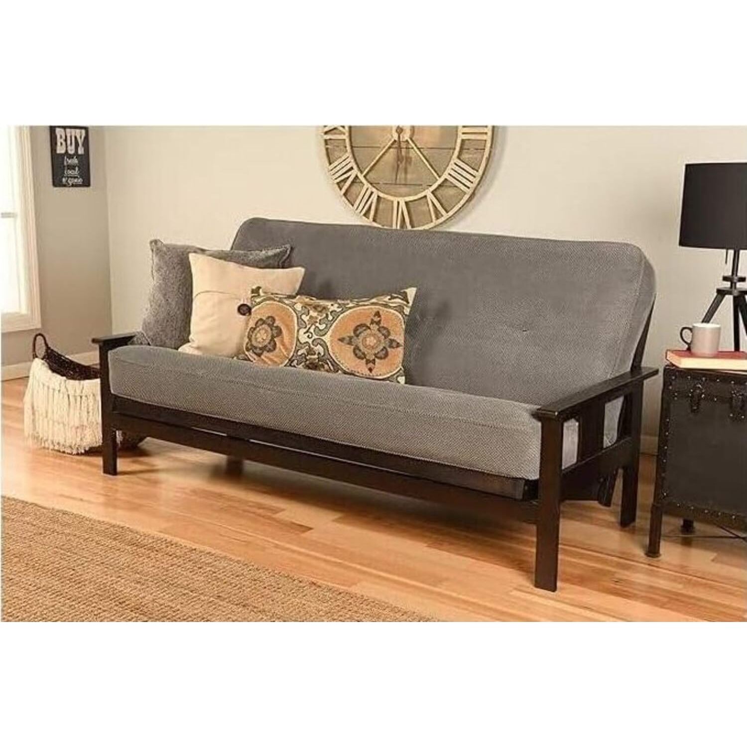 Homestock Modern Minimalism Wooden Futon Frame Set in Espresso Finish ...