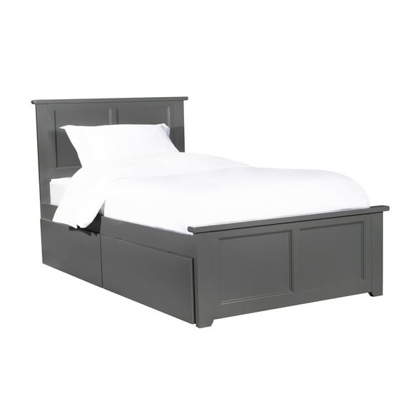 Homestock Rococo Radiance Platform Bed With Matching Foot Board With 2 Bed Drawers, Twin, Grey, 77.95" (L) X 42.76" (W) X 41.34" (H)