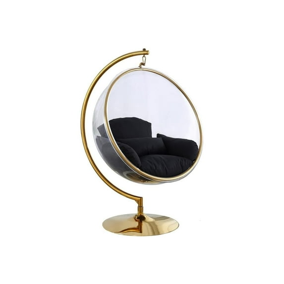 HomeStock Contemporary Cool Modern, Contemporary Clear Acrylic Accent Swing Chair with Gold Metal Base and Durable Fabric Seat, 41.5" W x 29.5" D x 64" H-Color:Black