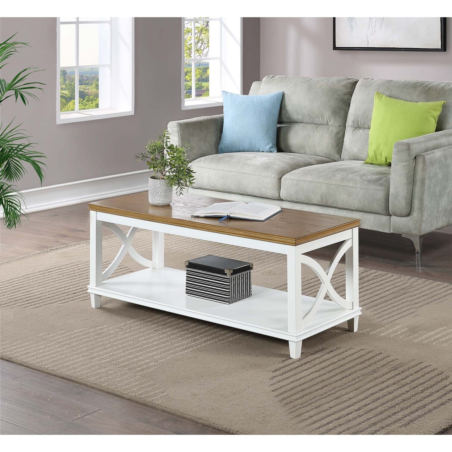 Rococo Coffee Table - Living Room Accent Table, Driftwood White Finish,  Portable Design, 47\, image size:1500x1500