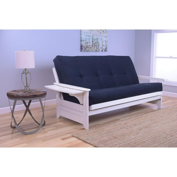 Homestock Rococo Romance Futon Frame/Antique White Finish/Suede Black Mattress
