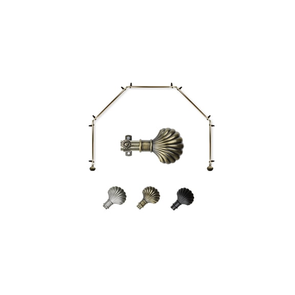 Rustic Bay Window Curtain Rod - 5 Sided Corner Rods, Antique Brass Finish, 13/16 Inch Diameter