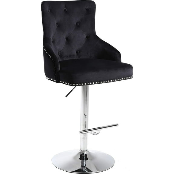 HomeStock Antique Modern, Contemporary Velvet Upholstered Adjustable Bar/Counter Stool with Chrome Metal Base, 20.5" W x 22" D x 42"- 50" H-Color:Black