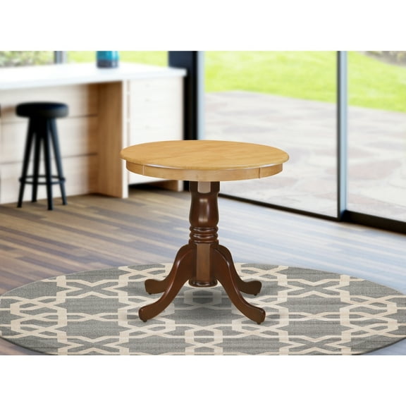 Round Dining Table - 30 Inch Rubber Wood Table with Oak Top & Mahogany Pedestal Base