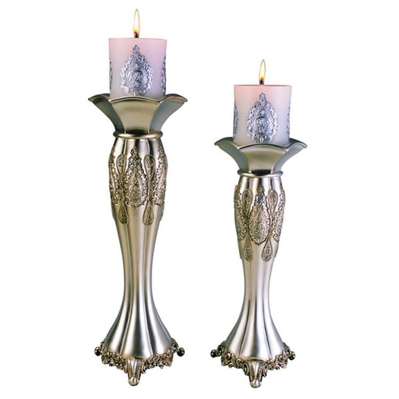 Candle Holder Set Royal Silver Traditional Decor 12-14 Inch Pair