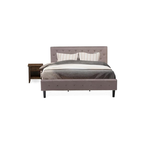Homestock Rustic Recluse 2 Piece Bedroom Set - Size Button Tufted Bed - Velvet Upholstered Headboard And A Nightstand-Color:Distressed Jacobean/Brown Taupe,Size:King