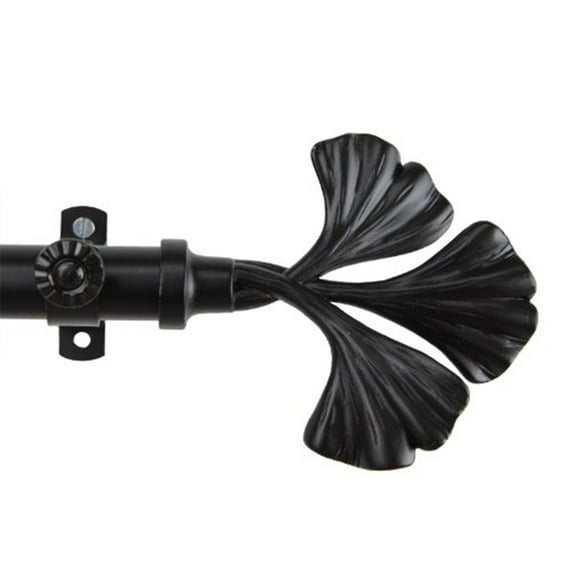 Adjustable Curtain Rod 28-48 Inch, Black Metal Rod with Finials, Rustic Home Decor