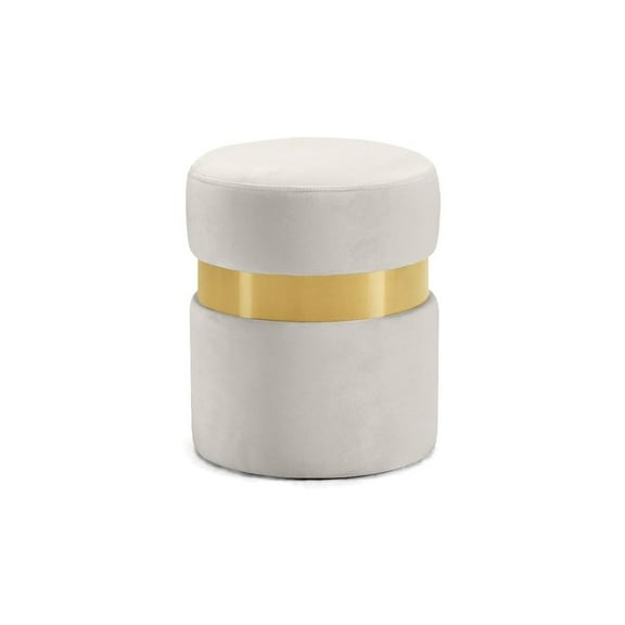 HomeStock Mountain Majesty Velvet Ottoman/Stool - Chic Design with Stainless Steel Finish, Soft Touch Velvet Upholstery-Color:Cream And Gold