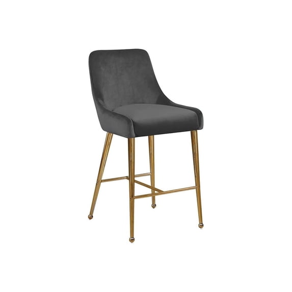 African Artifacts Modern, Contemporary Velvet Upholstered Counter Stool with Polished Gold Metal Legs, Set of 2, 23" W x 21" D x 40" H, Ideal for Bar and Pub Height Tables