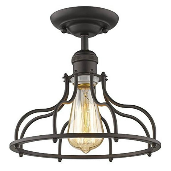 Semi-Flush Ceiling Light - 1 Light Bronze Fixture - 10" Wide - Rustic Modern Design
