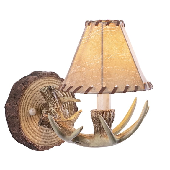 Rustic Wall Sconce 1 Light Wood & Faux Leather Accent Lighting