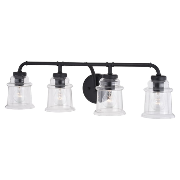 4 Light Bathroom Vanity Light Black Industrial Clear Glass Fixture