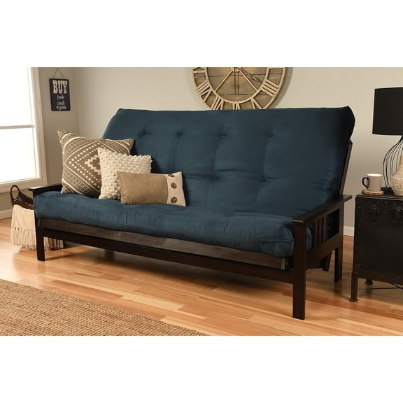 Wooden Futon Frame Set - Convertible Sofa Bed with Mattress - Espresso Finish