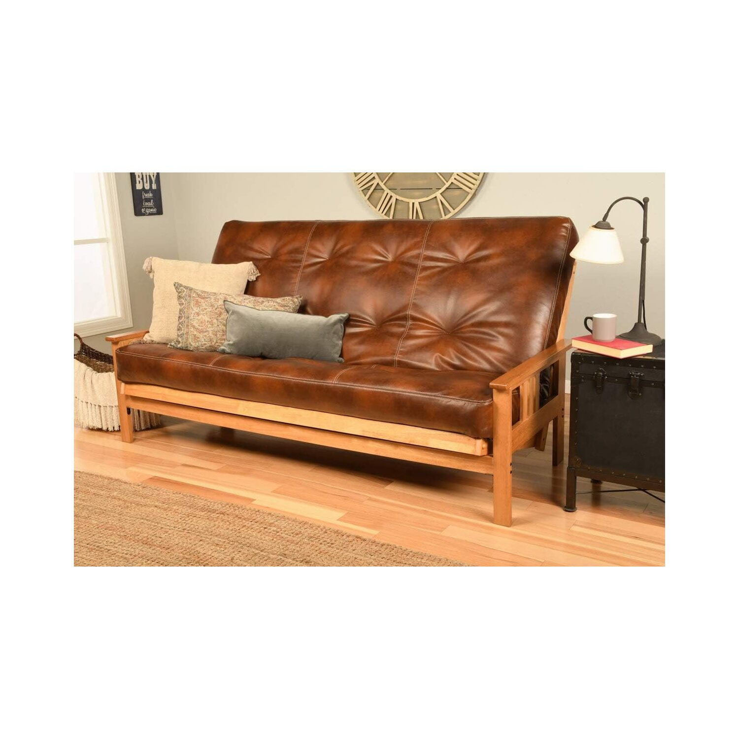 Homestock Antique Wood Futon Frame Set, Classic Style Queen Frame with ...