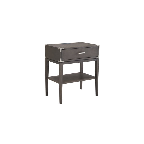 Homestock Rustic Retreat Nightstand Side Table With One Drawer And Fast Charging Station,Solid Wood, Anthracite/Pewter Finish