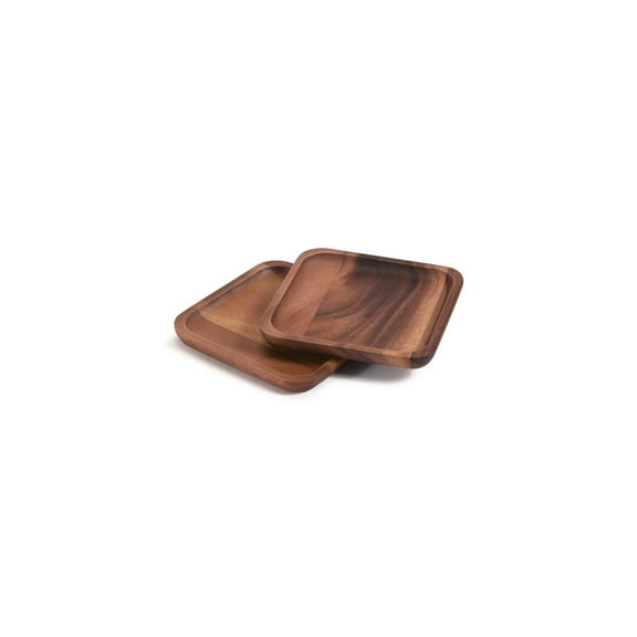 Acacia Wood Plates Set - Rustic Square Serving Dishes - Small Appetizer Plates - Decorative Display Plates - Set of 2