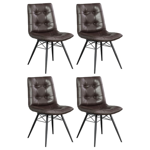 Homestock Rustic Retreat Upholstered Tufted Side Chairs (Set of 4) 19.5x26.25x34.75 - Brown Leatherette, Gunmetal Legs