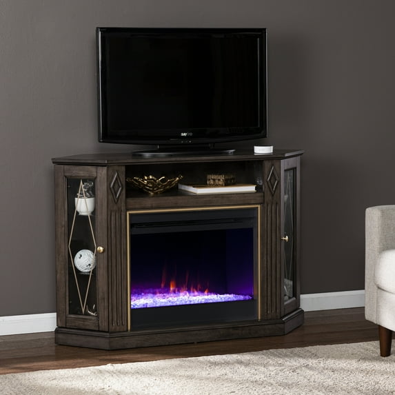 Homestock Rustic Revival Color Changing Fireplace 47.25x15x32 in - Media Storage, Electric, Bulbs, Customizable Acrylic Fill