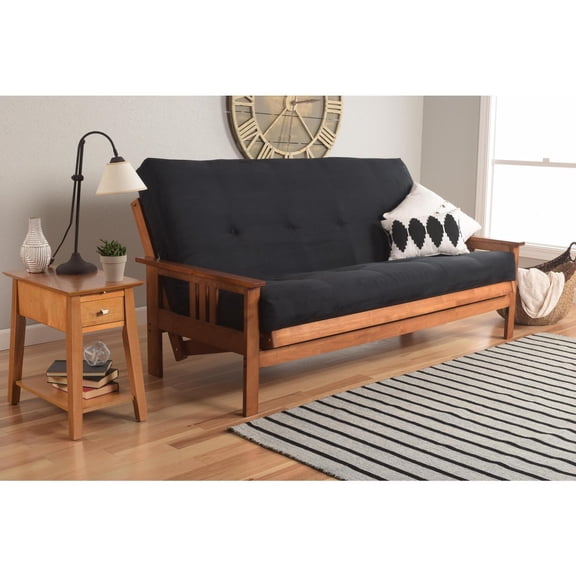 Full Size Futon Frame with Mattress - Hardwood Sofa Bed Convertible 79"