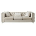 thumbnail image 1 of HomeStock Rustic Revival Sofa in Ivory, Stylish Velvet Sofa with Jeweled Button Tufting and Chrome Plated Legs, Comfortable Design with Throw Pillows Included , 86" x 34" x 30"., 1 of 5