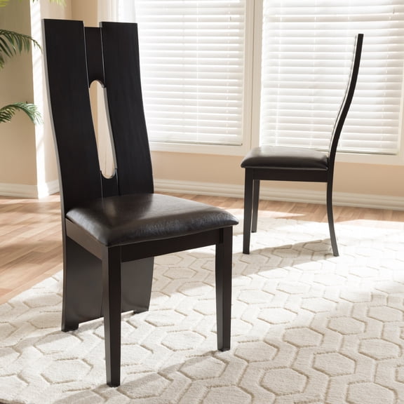 Modern Faux Leather Dining Chairs - Dark Brown Upholstered Set - Rustic Style Seating