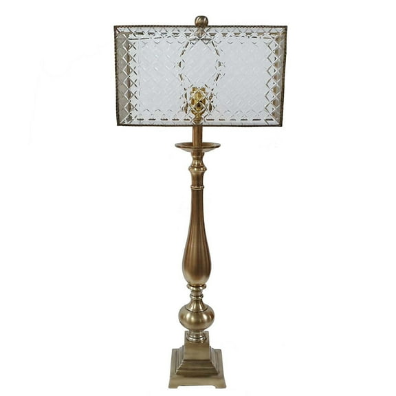 Table Lamp with Shade - Modern Rectangular Design - Antique Brass Finish - Corded Electric Lamp
