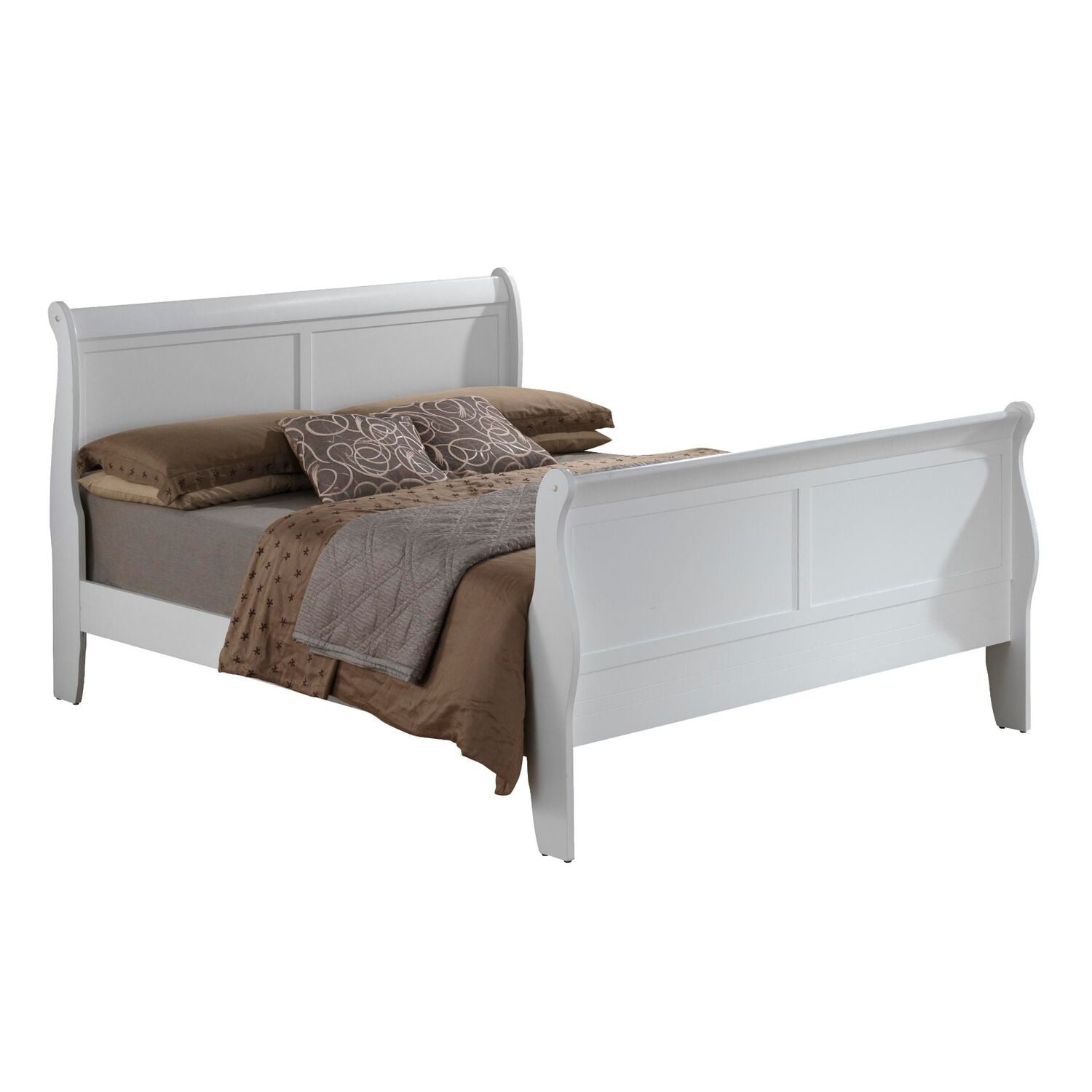 White Queen Wood Sleigh Bed with Headboard and Slats