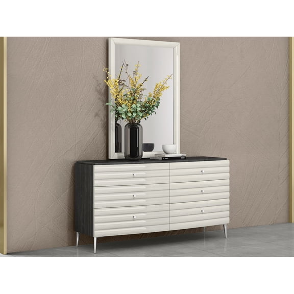 Modern Rectangular Mirror Light Grey Glossy Wall Mirror for Bathroom Living Room Decor