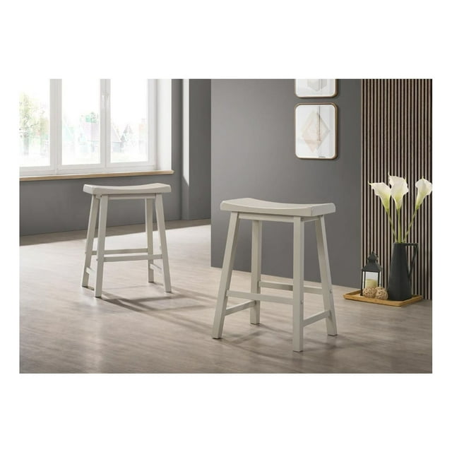 Homestock Seaside Style Set of 2 Light Gray Backless Ergonomic Counter Height Stool