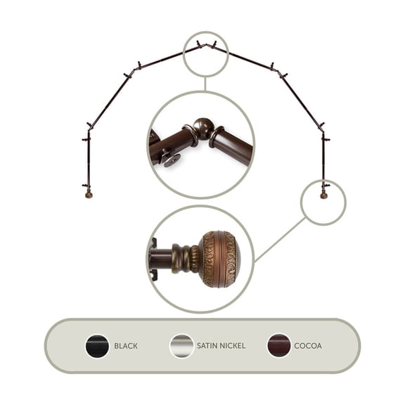 Bay Window Curtain Rod - 6-Sided Corner Rods - Cocoa Finish - Single Rod for Draperies