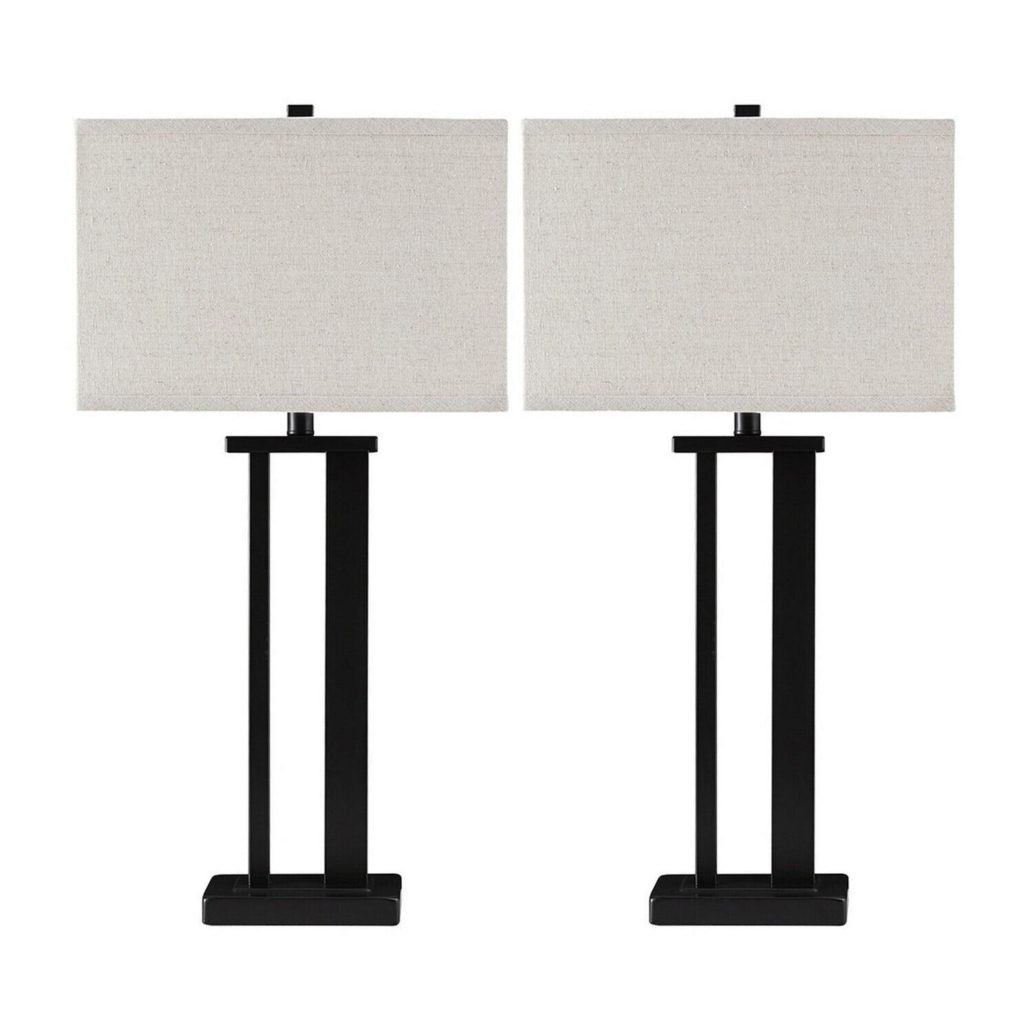 Set of 2 Bronze Metal Table Lamps with Beige Shades