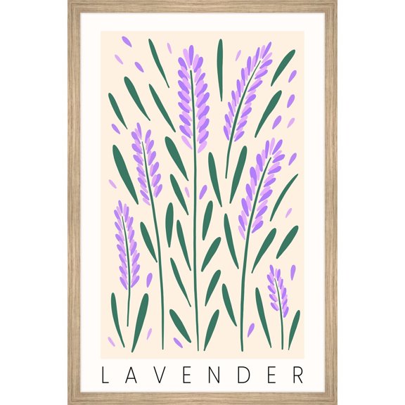 Lavender Stem Wall Art - Framed Canvas Print, Modern Home Decor, Large Size, Ready to Hang