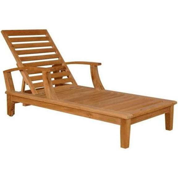 Sun Lounger Outdoor Patio Lounge Chair with Armrest Teak Wood Relaxing Daybed