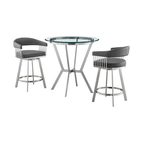 Counter Height Dining Set - Stainless SteelFaux Leather Bar TableStool Set