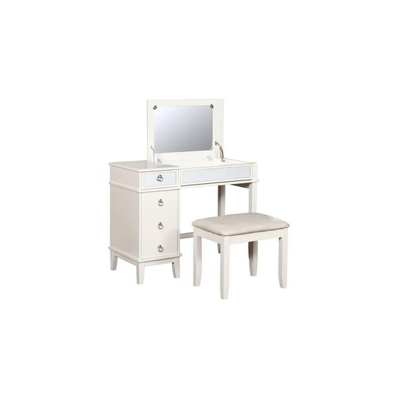 Vanity Set with Storage - Southwestern Style Dressing Table - White Gloss Finish - 42.25" Wide
