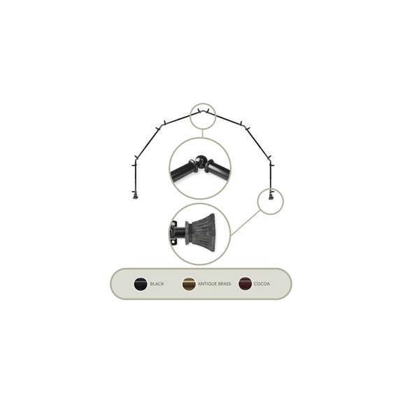 Bay Window Curtain Rod - 6-Sided Corner Rod, Black Drapery Hardware - 13/16 Inch Single Rod