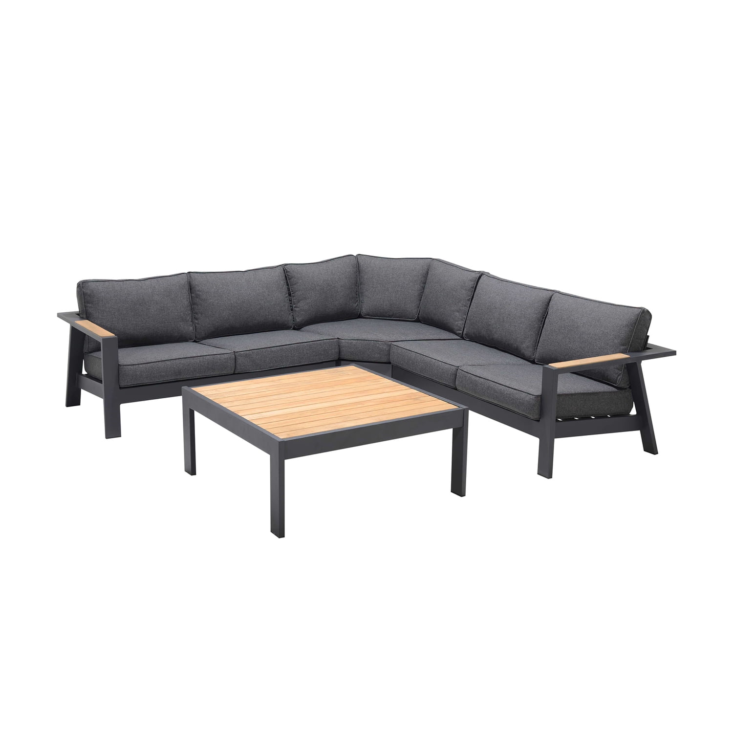 5-Person Dark Gray and Natural Teak Outdoor Sectional Set