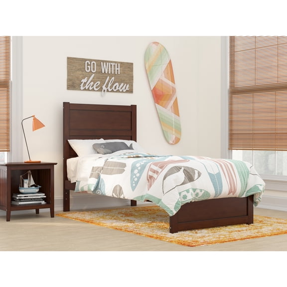 Twin Bed Southwestern Style Wood Platform Bed Walnut Finish Footboard Included