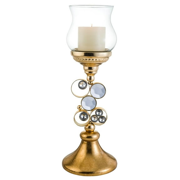 Gold Candle Holder Hurricane Glass Decor Elegant Table Centerpiece Home Accent