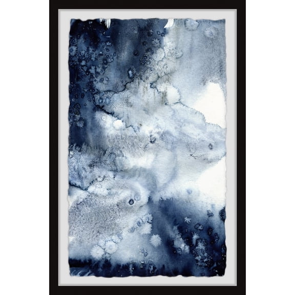 Abstract Framed Painting Print - Contemporary Wall Decor for Home - Modern Art Print - Navy Blue & White Design