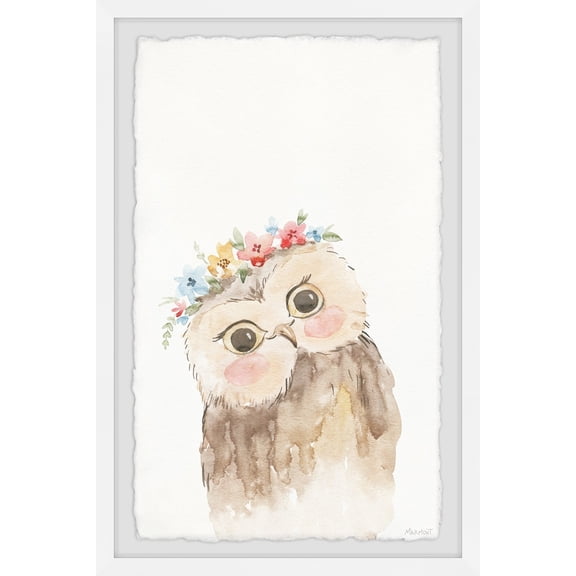Owl Flower Crown Wall Art Print - 30x20 Framed Painting - Modern Home Decor - Abstract Digital Art