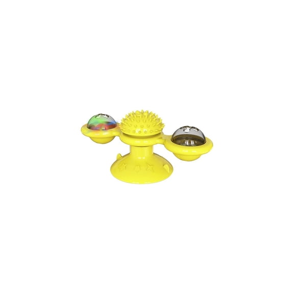 Homestock Suburban Soiree Rotating Suction Cup Spinning Cat Toy, Features 2 Catnip Balls And A Flash Lighting Ball, In Yellow Color